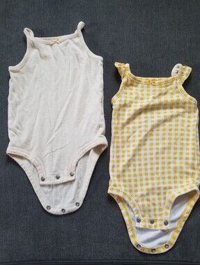 Baby Girl Cotton Tank One-Piece Bodysuit - White and Yellow Gingham